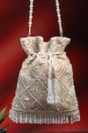 Buy_Nayaab By Sonia_Off White Pearls, Rhinestones, Embroidery, Crystals Criss Cross Ivory Potli _Online_at_Aza_Fashions