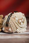 Shop_Nayaab By Sonia_Cream Pearls Adorn Kasse Gold Clutch _Online_at_Aza_Fashions