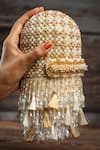 Shop_Nayaab By Sonia_Cream Beads, Tassels, Embroidery Damsel Criss Cross Ecru Potli _at_Aza_Fashions