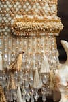 Nayaab By Sonia_Cream Beads, Tassels, Embroidery Damsel Criss Cross Ecru Potli _at_Aza_Fashions