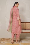 Shop_Nemaani_Pink Modal, Cotton Gota Patti, Mirrors V-neck Saanjh Hand Block Print Kurta Set _at_Aza_Fashions