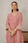 Buy_Nemaani_Pink Modal, Cotton Gota Patti, Mirrors V-neck Saanjh Hand Block Print Kurta Set _Online_at_Aza_Fashions
