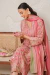 Shop_Nemaani_Pink Modal, Cotton Gota Patti, Mirrors V-neck Saanjh Hand Block Print Kurta Set _Online_at_Aza_Fashions