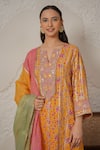 Nemaani_Yellow Modal, Cotton Gota Patti, Mirrors Split Meher Hand Block Print Kurta Set _Online_at_Aza_Fashions