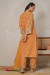Shop_Nemaani_Yellow Modal, Cotton Gota Patti, Mirrors Split Meher Hand Block Print Kurta Set _at_Aza_Fashions