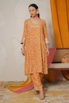 Shop_Nemaani_Yellow Modal, Cotton Gota Patti, Mirrors Square Noor Hand Block Print Kurta Set _Online_at_Aza_Fashions