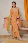Shop_Nemaani_Yellow Modal, Cotton Gota Patti, Mirrors Square Noor Hand Block Print Kurta Set 
