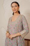 Shop_Nemaani_Blue Modal, Cotton Gota Patti, Mirrors Square Noor Hand Block Print Kurta Set _Online_at_Aza_Fashions