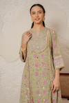 Nemaani_Green Modal, Cotton Gota Patti, Mirrors Round Aaina Hand Block Print Kurta Set _Online_at_Aza_Fashions