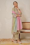 Shop_Nemaani_Green Modal, Cotton Gota Patti, Mirrors Round Aaina Hand Block Print Kurta Set _Online_at_Aza_Fashions