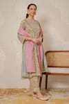 Nemaani_Green Modal, Cotton Gota Patti, Mirrors Round Aaina Hand Block Print Kurta Set _at_Aza_Fashions