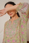 Buy_Nemaani_Green Modal, Cotton Gota Patti, Mirrors Round Aaina Hand Block Print Kurta Set 