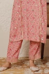 Nemaani_Pink Modal, Cotton Gota Patti, Mirrors Round Aaina Hand Block Print Kurta Set _Online_at_Aza_Fashions