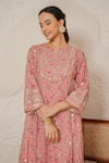 Nemaani_Pink Modal, Cotton Gota Patti, Mirrors Round Aaina Hand Block Print Kurta Set _at_Aza_Fashions