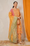 Nemaani_Yellow Modal, Cotton Gota Patti, Mirrors Round Sitara Hand Block Print Kurta Set _Online_at_Aza_Fashions