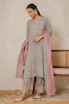 Buy_Nemaani_Blue Modal, Cotton Gota Patti, Mirrors Round Sitara Hand Block Print Kurta Set _Online_at_Aza_Fashions