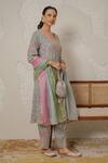 Buy_Nemaani_Blue Modal, Cotton Gota Patti, Mirrors V-neck Ira Hand Block Print Kurta Set _Online_at_Aza_Fashions
