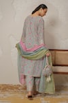 Shop_Nemaani_Blue Modal, Cotton Gota Patti, Mirrors V-neck Ira Hand Block Print Kurta Set _at_Aza_Fashions