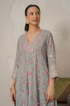 Buy_Nemaani_Blue Modal, Cotton Gota Patti, Mirrors V-neck Ira Hand Block Print Kurta Set 