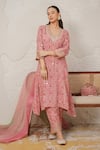 Nemaani_Pink Modal, Cotton Gota Patti, Mirrors, Nayra Hand Block Print Kurta Set _at_Aza_Fashions