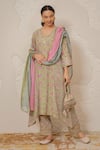 Buy_Nemaani_Green Modal, Cotton Gota Patti, Mirrors Round Nayra Hand Block Print Kurta Set _at_Aza_Fashions