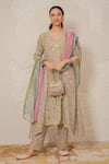 Buy_Nemaani_Green Modal, Cotton Gota Patti, Mirrors Round Nayra Hand Block Print Kurta Set _Online_at_Aza_Fashions
