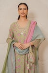 Shop_Nemaani_Green Modal, Cotton Gota Patti, Mirrors Round Nayra Hand Block Print Kurta Set _Online_at_Aza_Fashions