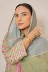 Nemaani_Green Modal, Cotton Gota Patti, Mirrors Round Nayra Hand Block Print Kurta Set _at_Aza_Fashions