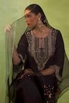 Shop_Radha Sharma_Black Georgette, Crepe, Organza Sequins, Embroidery Hand Embellished Kurta Set 