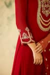 Radha Sharma_Red Georgette, Crepe Embroidery Round Neck Hand Embellished Kurta Set _Online_at_Aza_Fashions