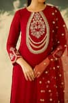 Buy_Radha Sharma_Red Georgette, Crepe Embroidery Round Neck Hand Embellished Kurta Set _Online_at_Aza_Fashions