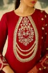 Shop_Radha Sharma_Red Georgette, Crepe Embroidery Round Neck Hand Embellished Kurta Set _Online_at_Aza_Fashions