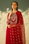 Buy_Radha Sharma_Red Georgette, Crepe Embroidery Round Neck Hand Embellished Kurta Set 