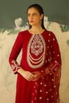 Radha Sharma_Red Georgette, Crepe Embroidery Round Neck Hand Embellished Kurta Set _Online