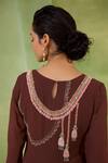 Radha Sharma_Brown Georgette, Crepe, Organza Beads, Sequins, Embroidery Embellished Kurta Set _Online_at_Aza_Fashions