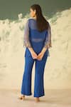 Shop_Radha Sharma_Blue Organza, Crepe Sequins, Embroidery, Beads Notched Hand Tunic Palazzo Set _at_Aza_Fashions