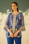 Buy_Radha Sharma_Blue Organza, Crepe Sequins, Embroidery, Beads Notched Hand Tunic Palazzo Set _Online_at_Aza_Fashions