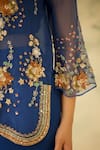 Shop_Radha Sharma_Blue Organza, Crepe Sequins, Embroidery, Beads Notched Hand Tunic Palazzo Set _Online_at_Aza_Fashions