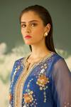 Radha Sharma_Blue Organza, Crepe Sequins, Embroidery, Beads Notched Hand Tunic Palazzo Set _at_Aza_Fashions