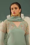 Buy_Radha Sharma_Green Georgette, Crepe Sequins, Beads V-neck Embroidered Kurta Set 
