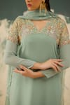 Shop_Radha Sharma_Green Georgette, Crepe Sequins, Beads V-neck Embroidered Kurta Set 