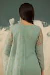 Radha Sharma_Green Georgette, Crepe Sequins, Beads V-neck Embroidered Kurta Set _Online