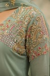 Buy_Radha Sharma_Green Georgette, Crepe Sequins, Beads V-neck Embroidered Kurta Set _Online