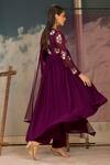 Shop_Radha Sharma_Purple Georgette, Crepe, Net Embroidery V-neck Hand Embellished Anarkali Set _at_Aza_Fashions