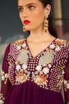 Buy_Radha Sharma_Purple Georgette, Crepe, Net Embroidery V-neck Hand Embellished Anarkali Set 
