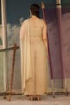 Shop_Radha Sharma_Beige Crepe, Organza Beads, Sequins, Embroidery Round Neck Hand Kurta Set _at_Aza_Fashions