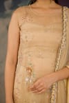 Radha Sharma_Beige Crepe, Organza Beads, Sequins, Embroidery Round Neck Hand Kurta Set _at_Aza_Fashions
