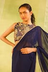 Radha Sharma_Navy Georgette, Silk, Chanderi Embroidery Hand Pre-draped Saree With Blouse _Online_at_Aza_Fashions