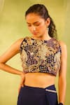 Shop_Radha Sharma_Navy Georgette, Silk, Chanderi Embroidery Hand Pre-draped Saree With Blouse _Online_at_Aza_Fashions