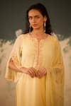 Shop_Radha Sharma_Yellow Georgette, Crepe Embroidery Round Neck Hand Kurta And Palazzo Set _Online_at_Aza_Fashions